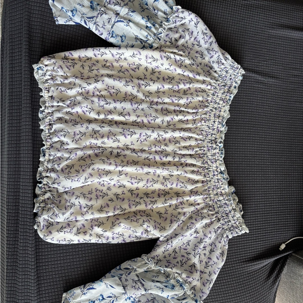 Free People Lavender and Sky Blue Floral Blouse
